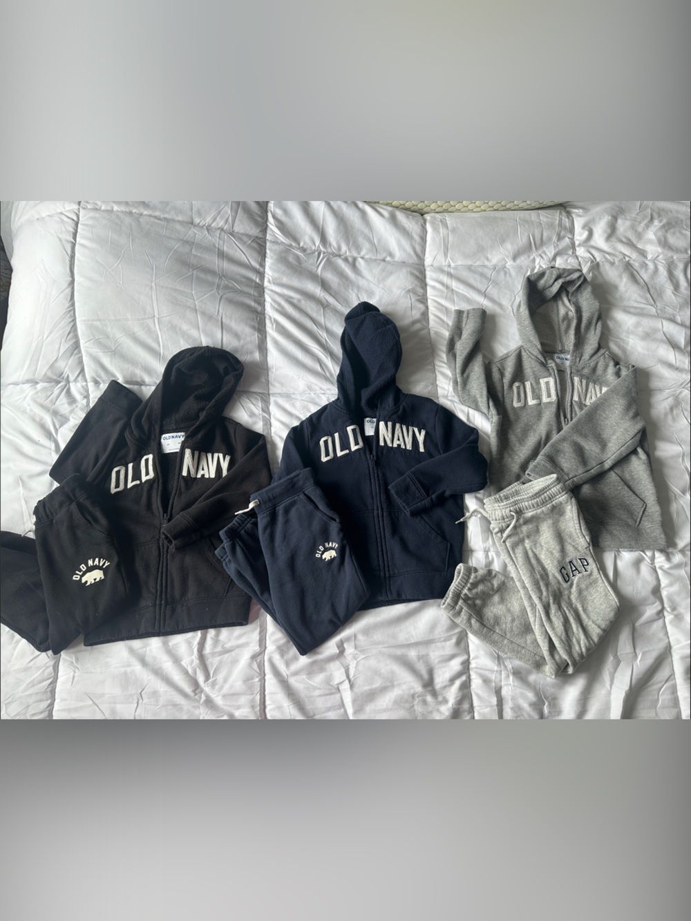 Old Navy Black, Navy & Gray Kids Hoodie and Jogger Set Trio